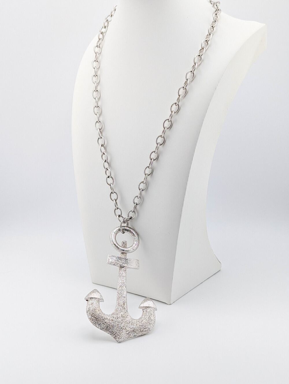 HUGE Vintage VENDOME Anchor Nautical Runway Statement Necklace Silver Tone